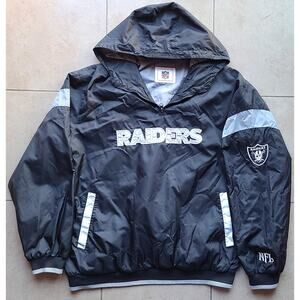 Oakland Raiders 2000s windbreaker 1/4 jacket Pullover L black silver NFL vintage